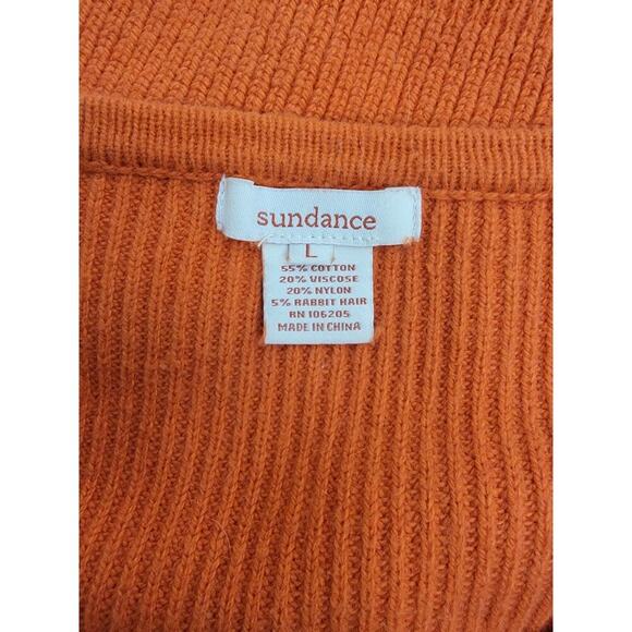 Sundance Sweater Womens Sz Large Rabbit Hair Blend Orange Button Pocket Cardigan - Picture 7 of 8